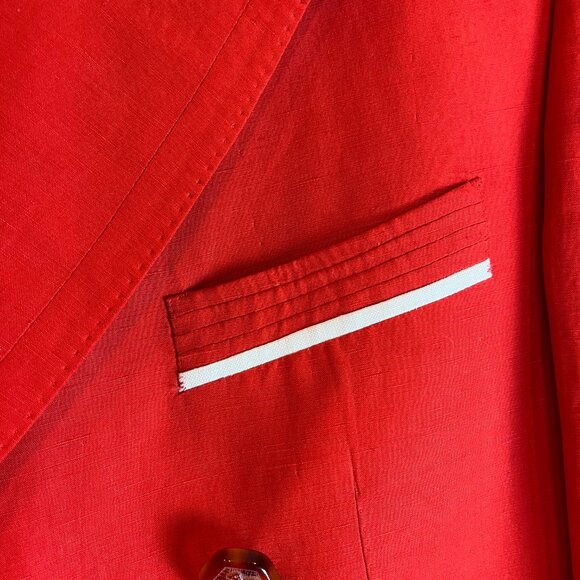 Deluxe Angelo Galasso Couture Italy Silk Linen Blend XL Red White Jacket - Picture 6 of 11